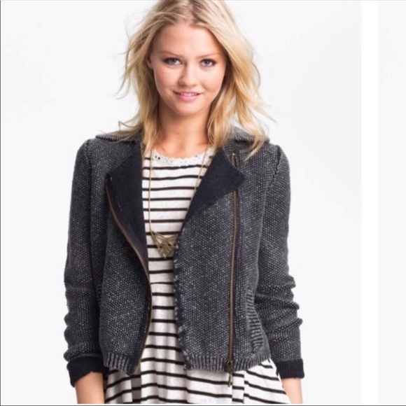 Free People Jackets & Blazers - Free People Gray Moto Knit Sweater Jacket